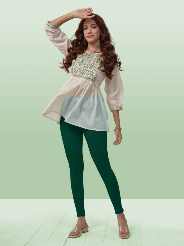Lyra Ankle Length Ethnic Wear Legging  (Green, Solid)