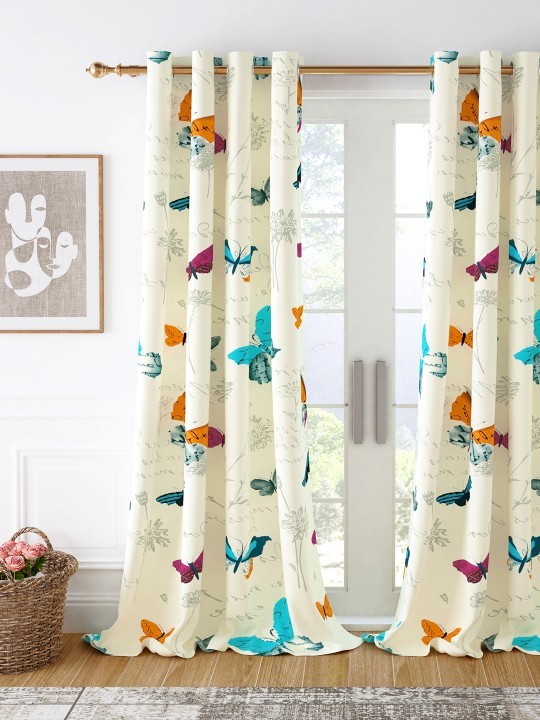 Story@home White & Pink Printed Room Darkening Door Curtain
